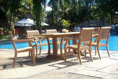 Teak Dining Set:6 Seater 7 Pc - 94" Oval Table And 6 Ashley Reclining Arm Chairs Outdoor Patio Grade-A Teak Wood WholesaleTeak #WMDSAS9