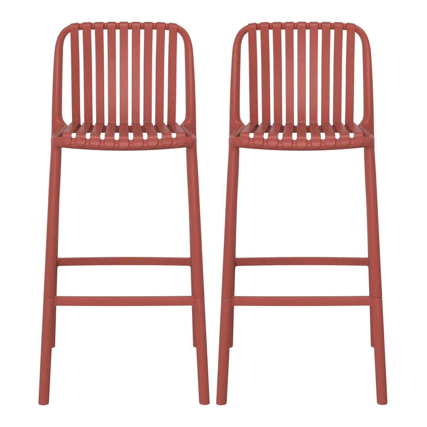 WestinTrends Playa 29.5" Outdoor Modern Polypropylene Plastic Patio Bar Height Stools (Set of 2), Red