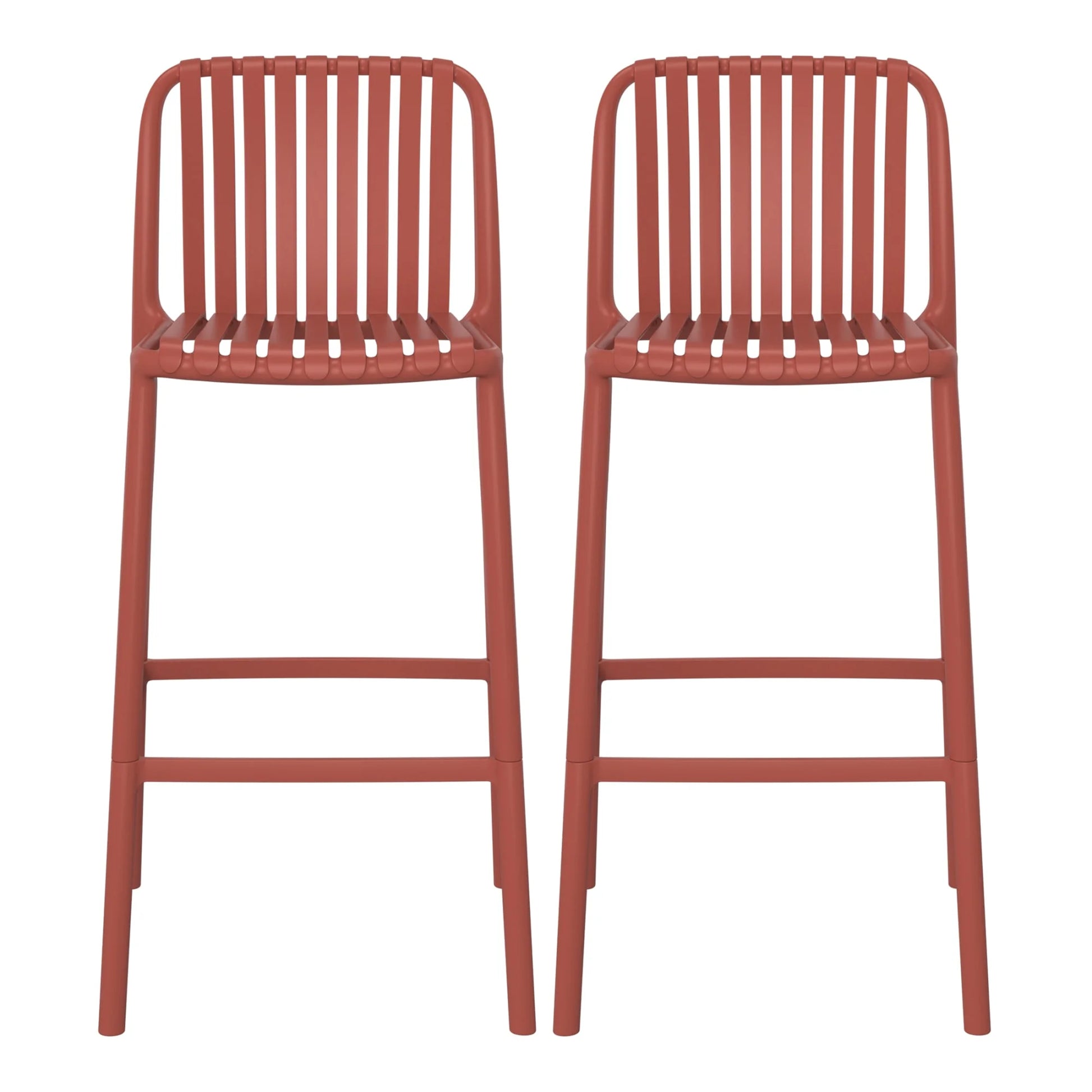 WestinTrends Playa 29.5" Outdoor Modern Polypropylene Plastic Patio Bar Height Stools (Set of 2), Red