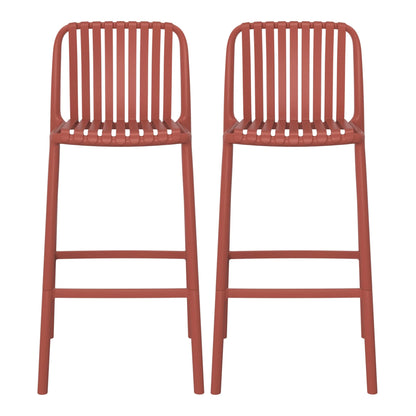 WestinTrends Playa 29.5" Outdoor Modern Polypropylene Plastic Patio Bar Height Stools (Set of 2), Red
