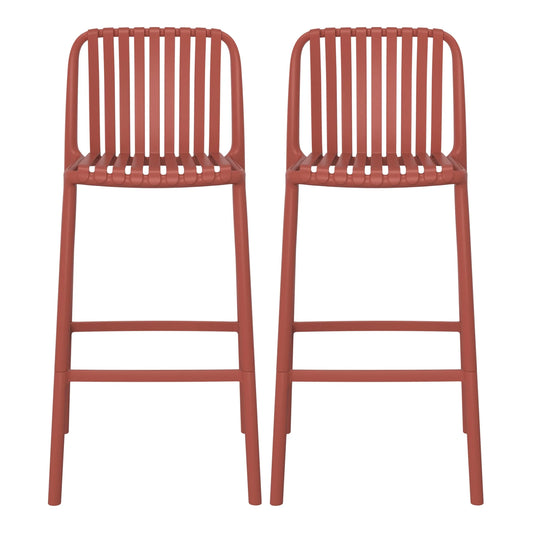WestinTrends Playa 29.5" Outdoor Modern Polypropylene Plastic Patio Bar Height Stools (Set of 2), Red