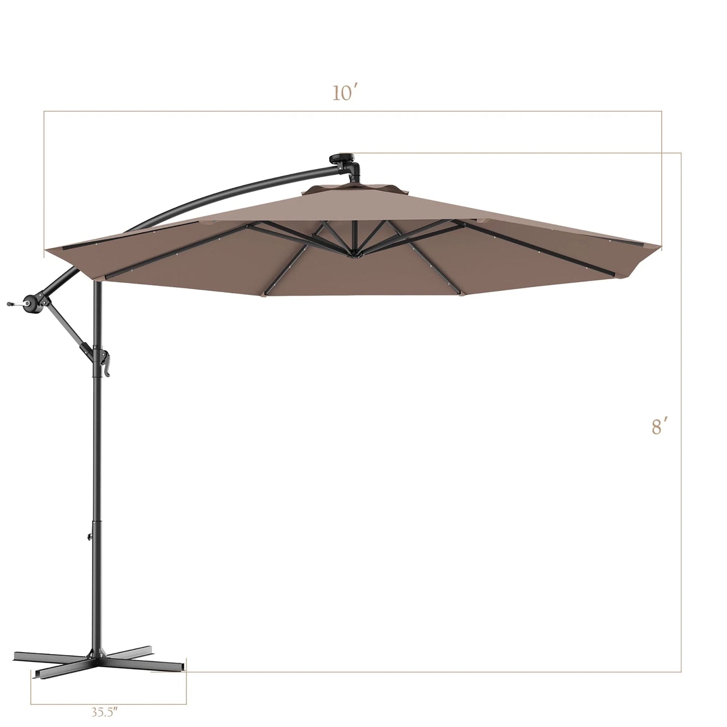 Costway 10' Hanging Solar LED Umbrella Patio Sun Shade Offset Market W/Base Tan