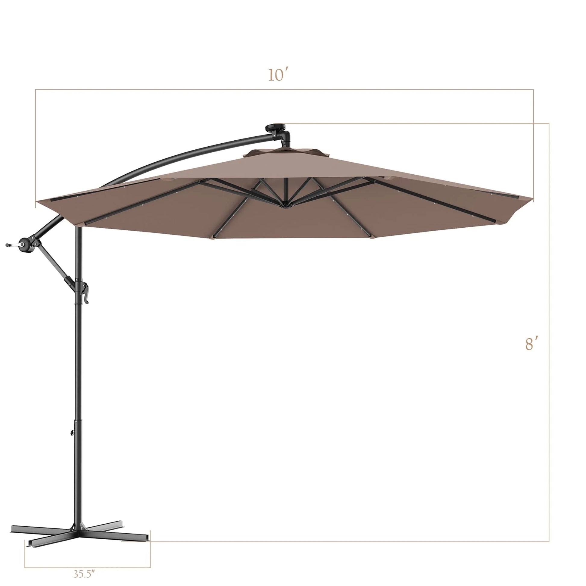 Costway 10' Hanging Solar LED Umbrella Patio Sun Shade Offset Market W/Base Tan