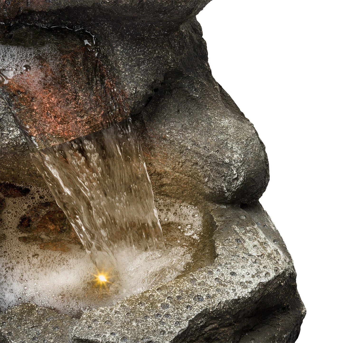 Alpine Corporation WIN1184 40" Outdoor Floor 3-Tiered Rock Waterfall Fountain with LED Lights, Natural Stone Look - Cascading Water Feature for Gardens, Patios, Yards, and Outdoor Dcor, Gray