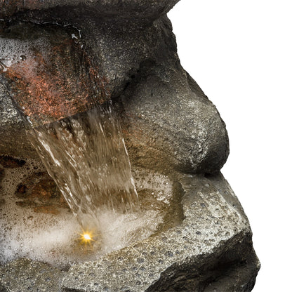 Alpine Corporation WIN1184 40" Outdoor Floor 3-Tiered Rock Waterfall Fountain with LED Lights, Natural Stone Look - Cascading Water Feature for Gardens, Patios, Yards, and Outdoor Dcor, Gray