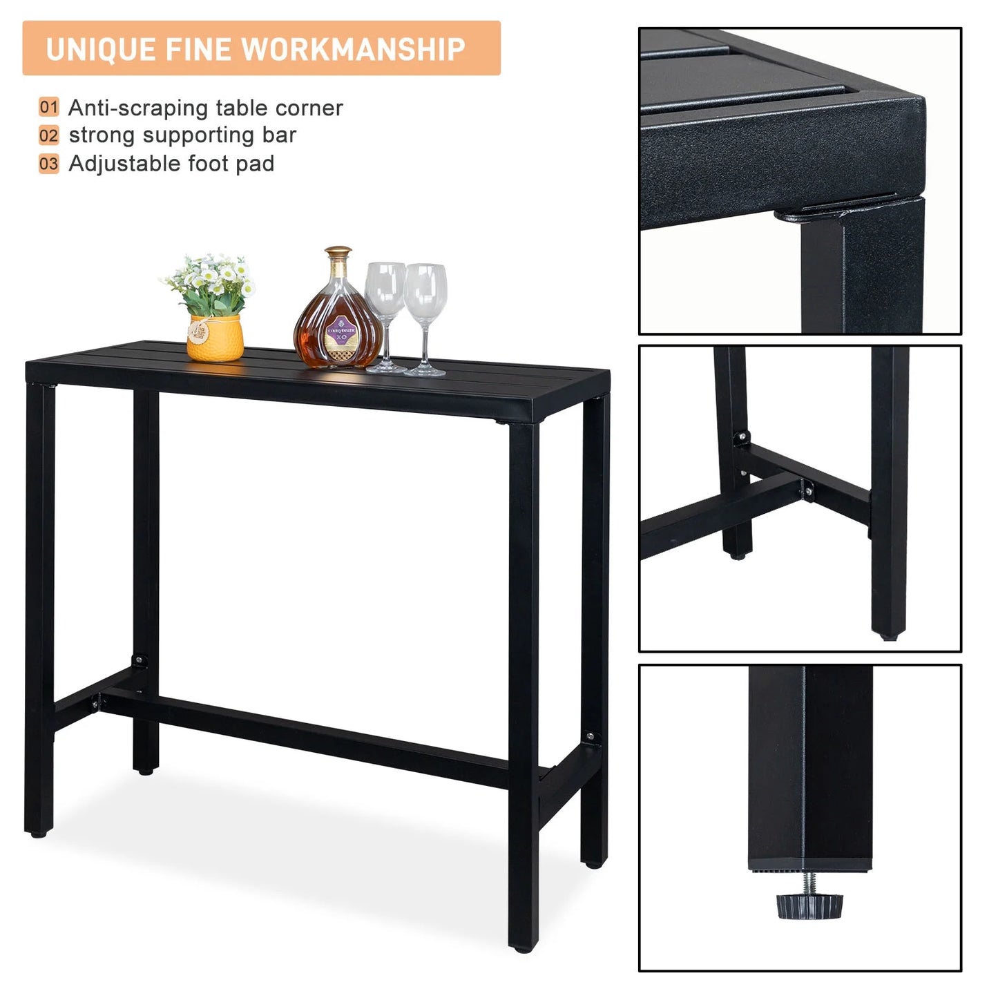 UBesGoo Outdoor Iron Bar Table, 40'' Rectangle Patio Counter Height Console Table, Metal Console Table for Grill, Black
