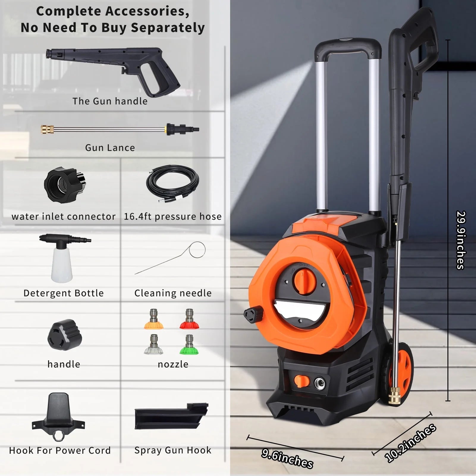 Vebreda 3300 PSI Electric Pressure Washer for Cars Homes Driveways Patios Orange