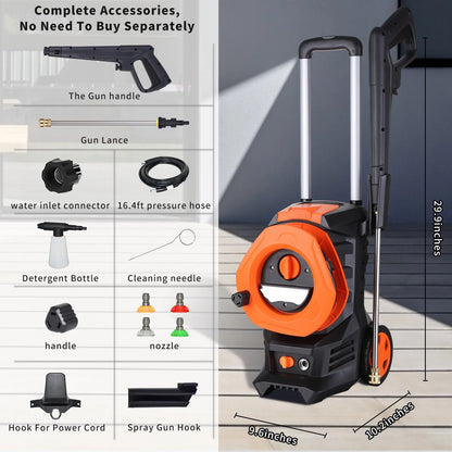 Vebreda 3300 PSI Electric Pressure Washer for Cars Homes Driveways Patios Orange