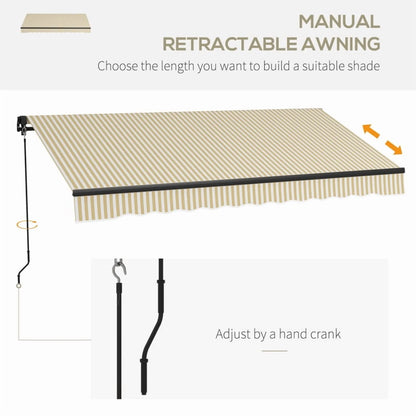 Outsunny 12' x 10' Retractable Awning, Patio Awning Sunshade Shelter with Manual Crank Handle, 280gsm UV Resistant Fabric and Aluminum Frame for Deck, Balcony, Yard, Beige and White On-Site