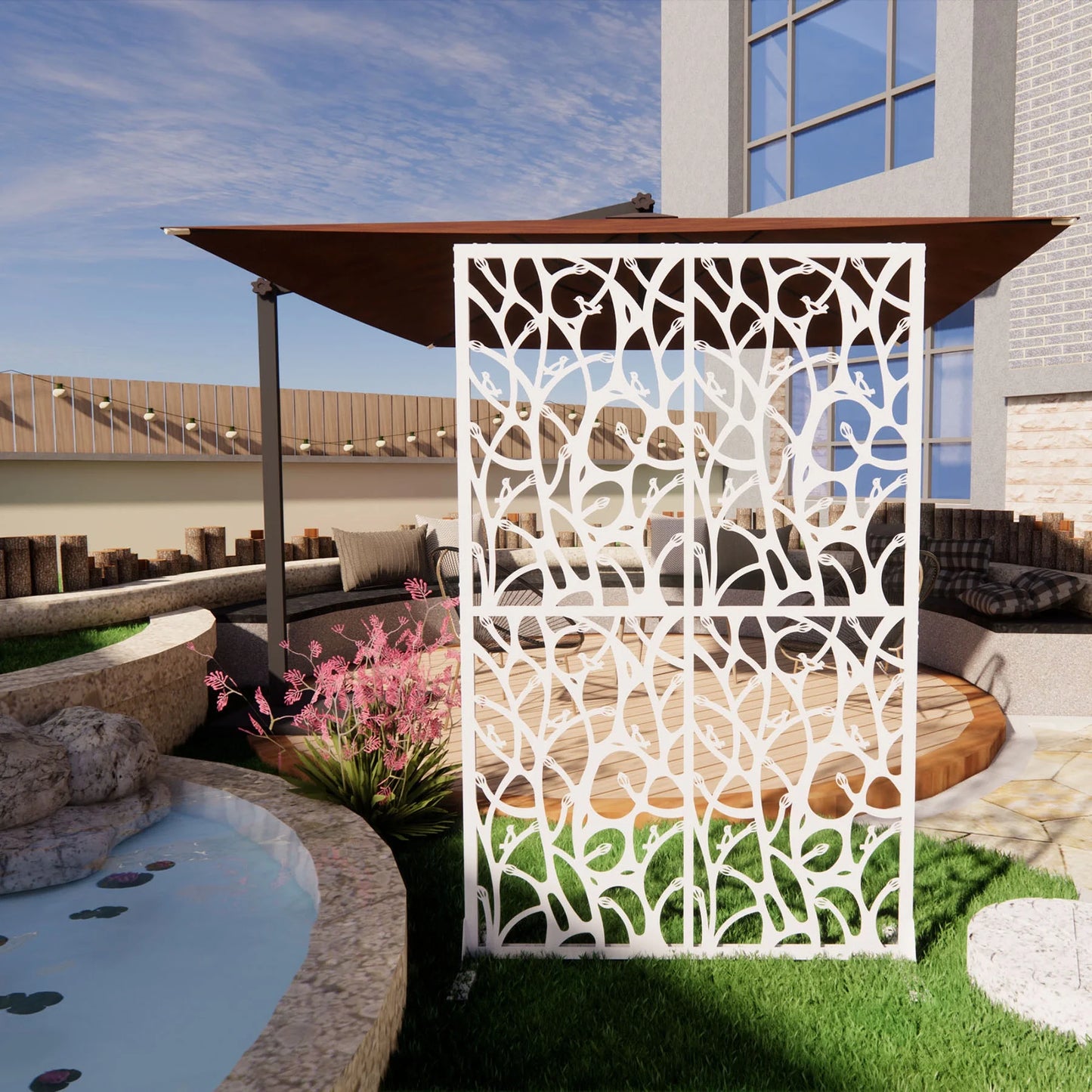 Metal Privacy Screen W3.8Ft X H6Ft Elegant White Bird Shape Outdoor Indoor Room Divider Easy To Assemble Portable Solution For Balcony Garden Patio And Living Room Privacy Needs