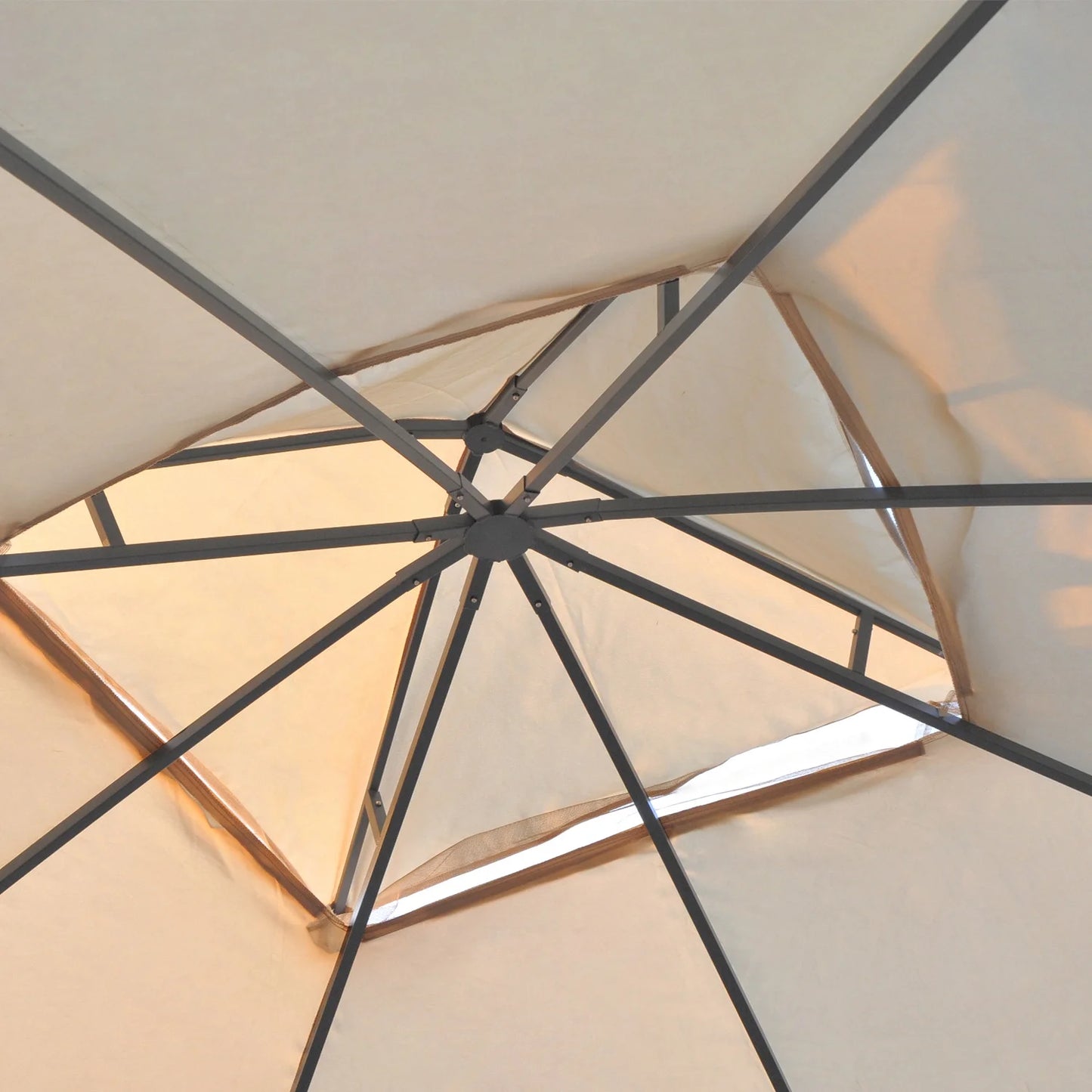 Outsunny 118" x 118" Steel Outdoor Patio Gazebo Canopy with Removable Mesh Curtains, Display Shelves, & Steel Frame, Cream White