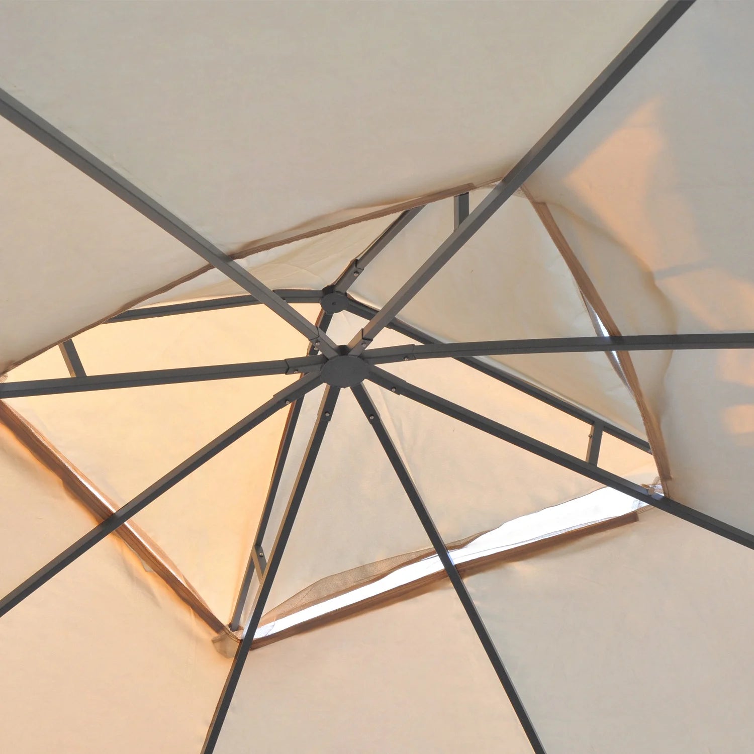 Outsunny 118" x 118" Steel Outdoor Patio Gazebo Canopy with Removable Mesh Curtains, Display Shelves, & Steel Frame, Cream White