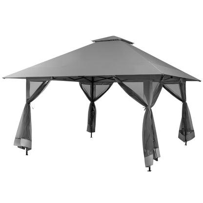 Gymax Outdoor Patio 13' x13' Pop Up Canopy Tent UV50+ Adjust Sun Protection w/Mesh Sidewall Grey