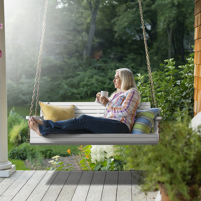 Zimtown Patio Wooden Porch Swing Swing Chair Bench Heavy Duty 880lbs with Hanging Chains for Outdoors,4 FT, White
