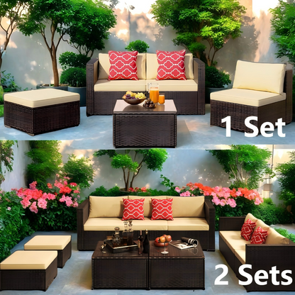 Patio Furniture Set Clearance, Lofka 5 Piece Outdoor Sectional Furniture Chair Set with Cushions and Tea Table, Gray