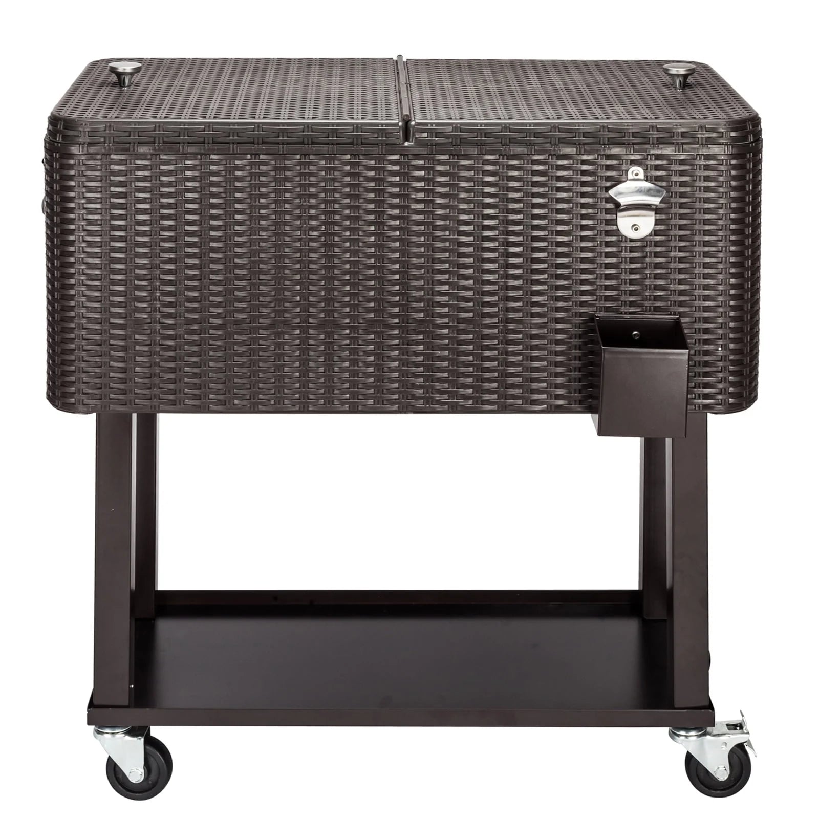 UWR-Nite 80 Quart Rolling Ice Chest on Wheels, Portable Patio Party Bar Drink Cooler Cart, with Shelf, Beverage Pool with Bottle Opener, Water Pipe