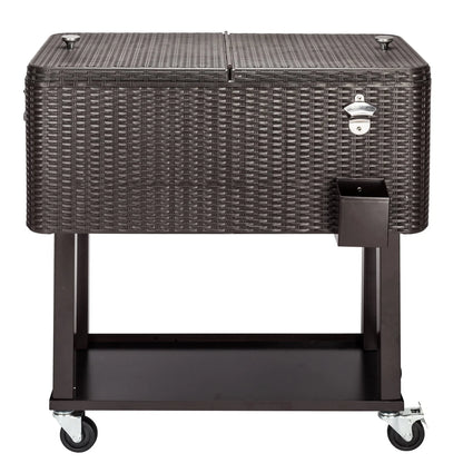 UWR-Nite 80 Quart Rolling Ice Chest on Wheels, Portable Patio Party Bar Drink Cooler Cart, with Shelf, Beverage Pool with Bottle Opener, Water Pipe