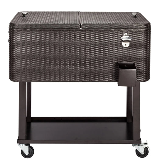 UWR-Nite 80 Quart Rolling Ice Chest on Wheels, Portable Patio Party Bar Drink Cooler Cart, with Shelf, Beverage Pool with Bottle Opener, Water Pipe
