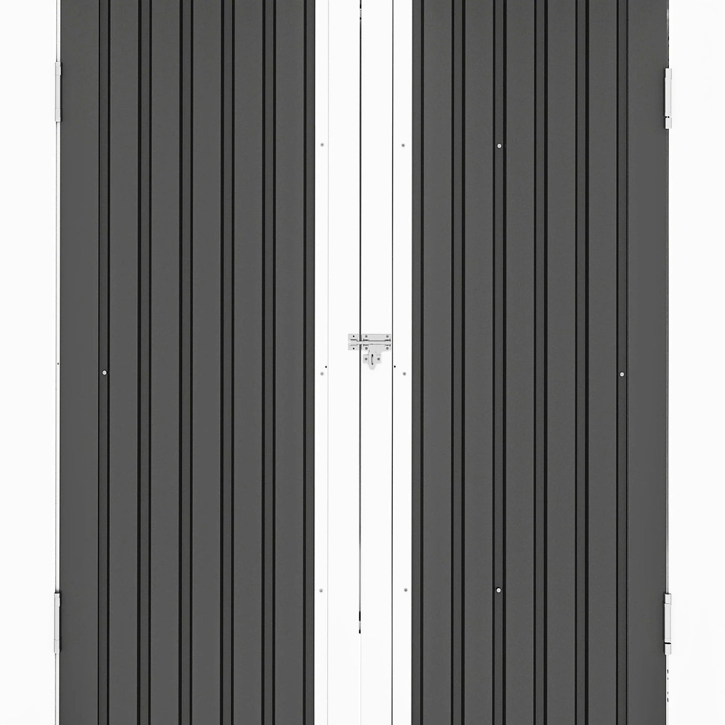 ModFusion 9x4 ft Outdoor Metal Storage Shed with Lockable Double Doors, Acrylic Glass Windows, Steel Roof, Garden Patio Bikes, Skylight, Dark Gray