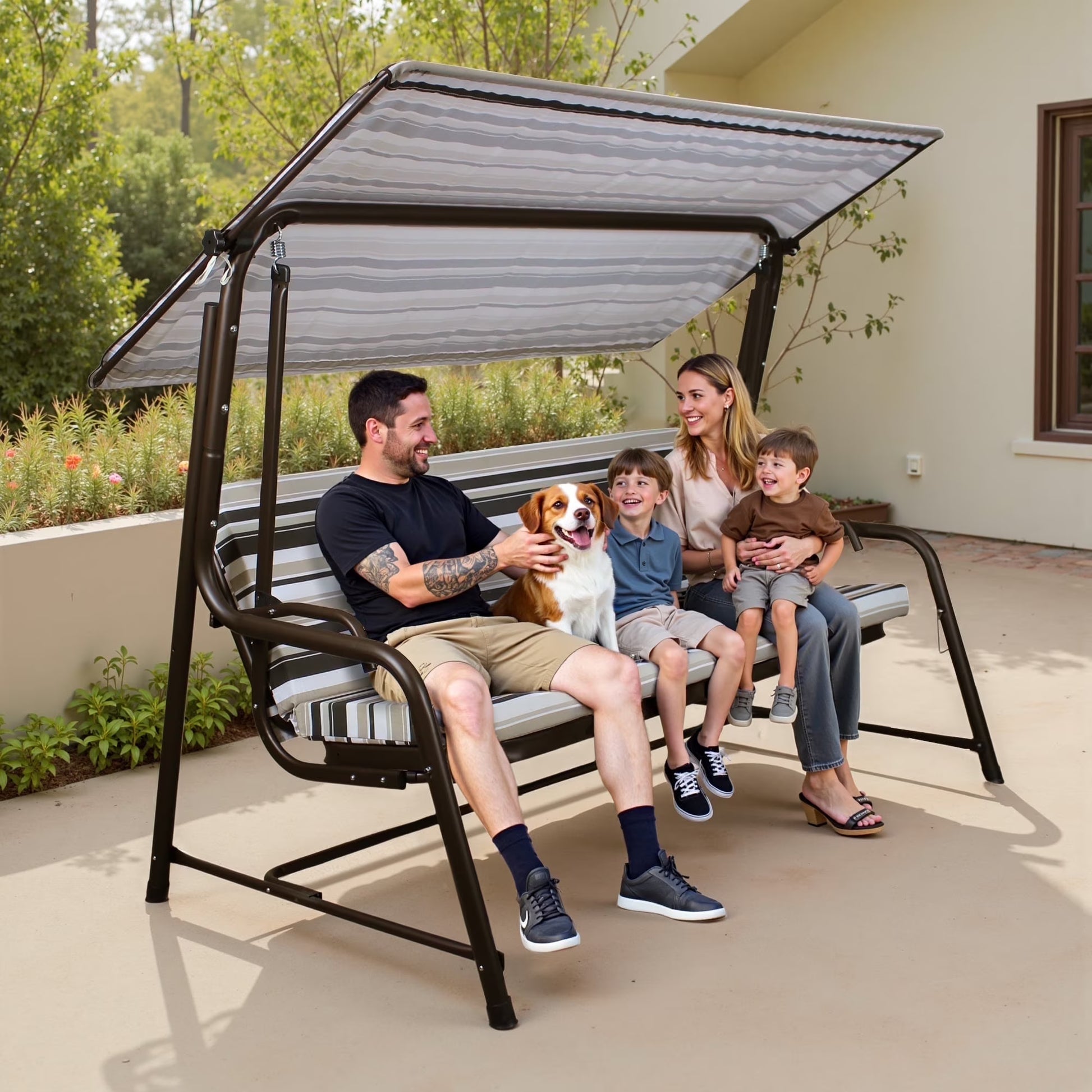 Made in Italy SUNJOY Outdoor Porch Swing, 2 Seat Patio Metal Swing with Adjustable Canopy