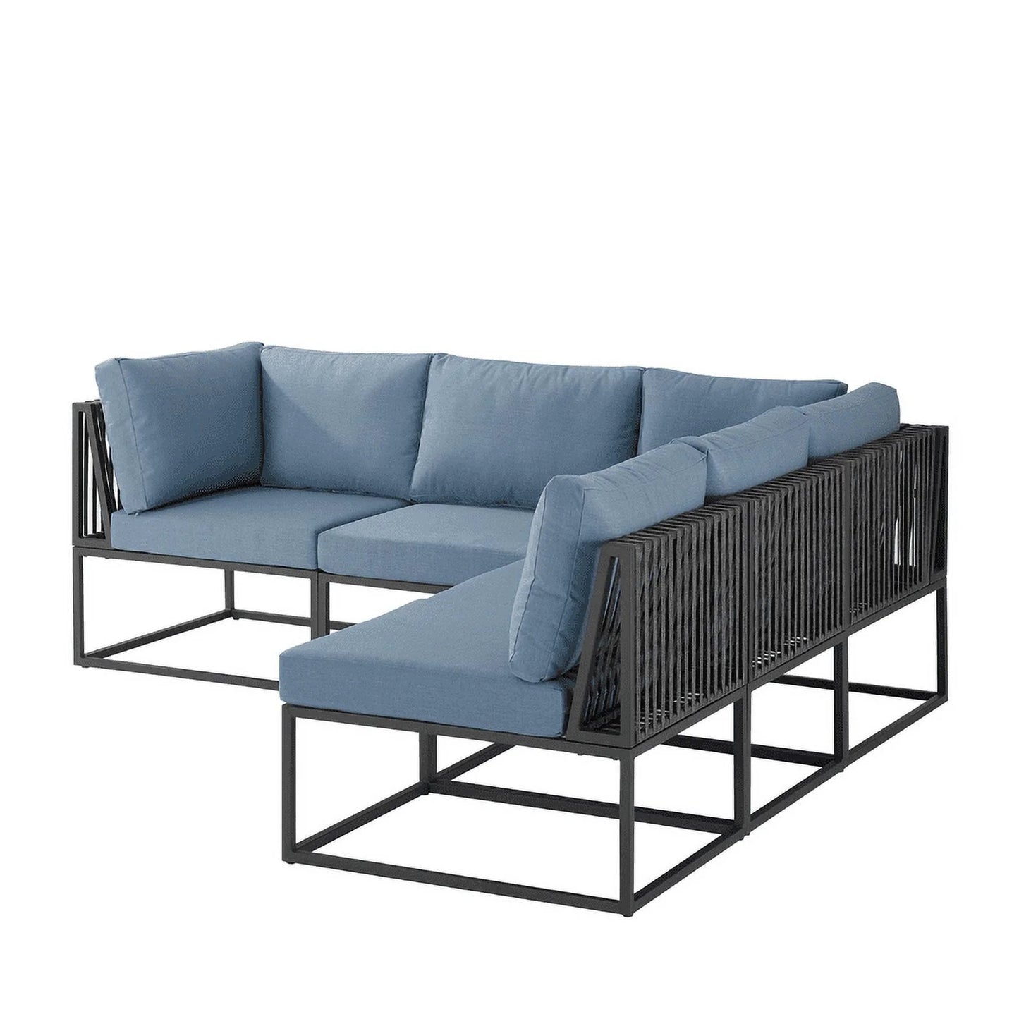 Manor Park 5 Pc Outdoor Patio Sectional Set, Blue/Black Metal Cushion