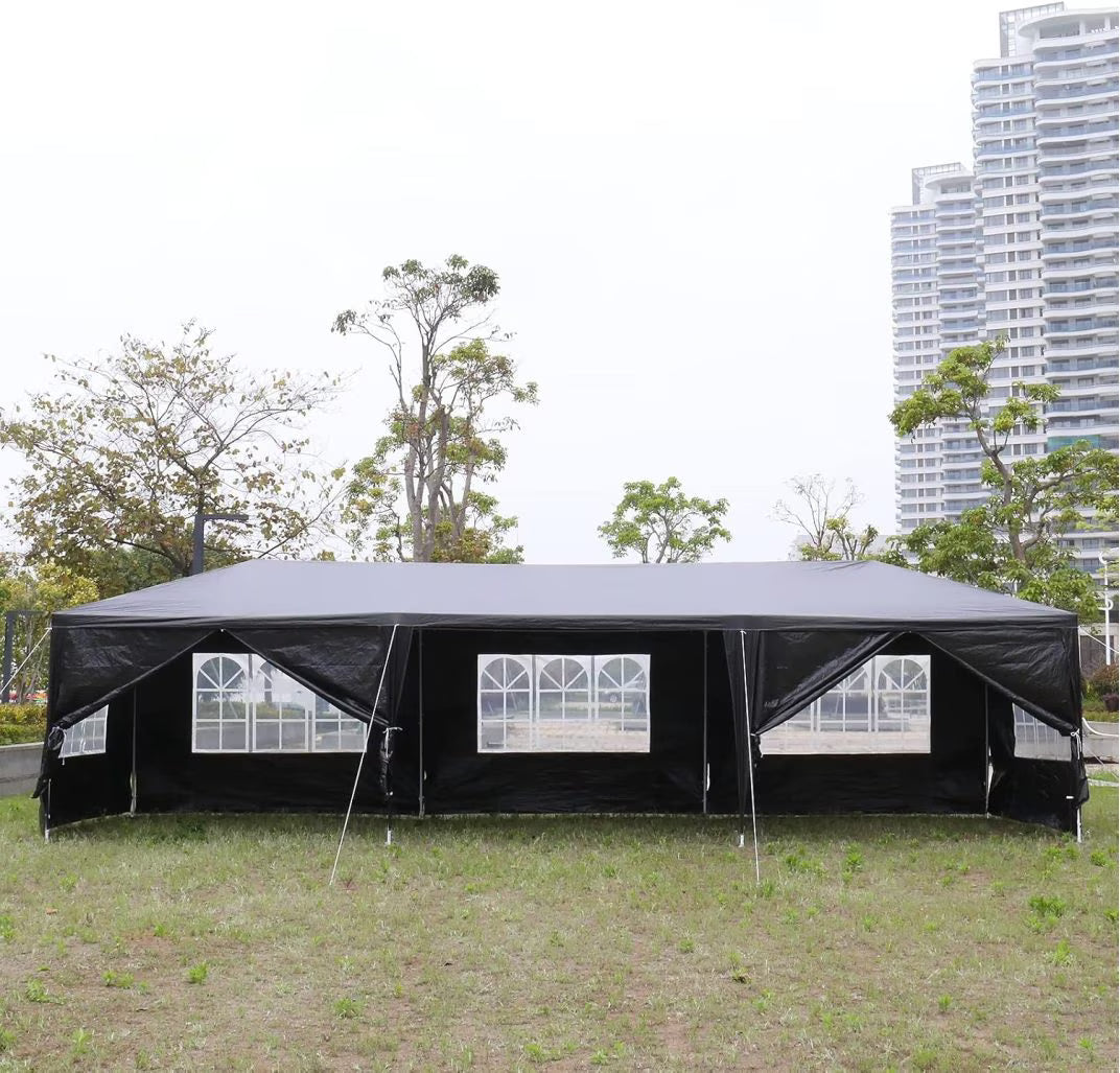 10'x30' Party Tent Outdoor Wedding Event Tents with 8 Removable Sidewalls, Heavy Duty Gazebo, Large Canopy Waterproof for Parties Patio Birthday All Season Black