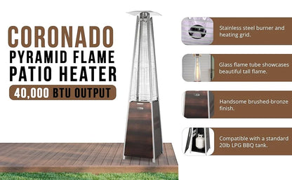 Fire Sense Pyramid Flame Patio outdoor propane Heater Tower with Wheels Coronado Brushed Bronze