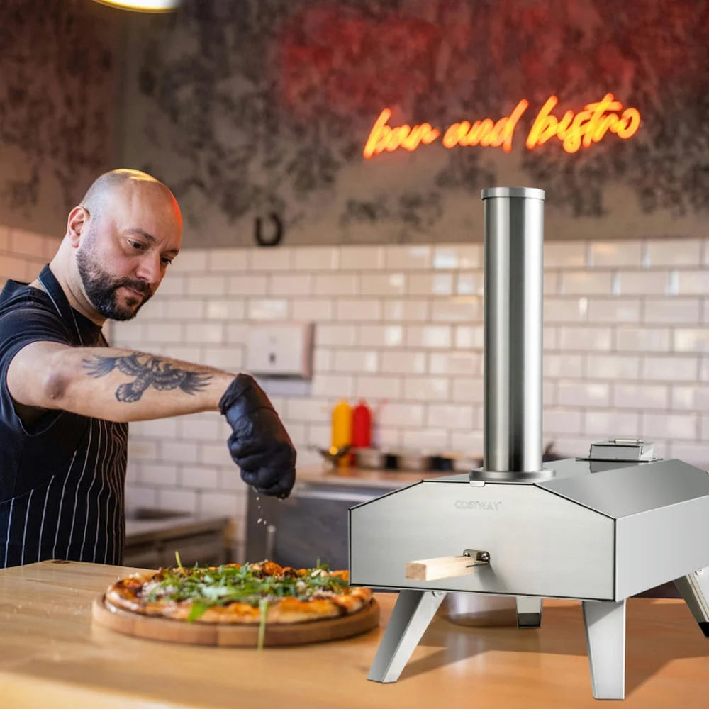 Topcobe Portable Stainless Steel Outdoor Pizza Oven with 12 Inch Pizza Stone, Cooking Space for Backyard, Patio and Parties