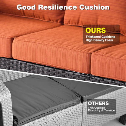 Ovios 6 Pieces Outdoor Furniture with CSA Fire Pit Wicker Patio Conversation Set All Weather Sectional Sofa for Porch