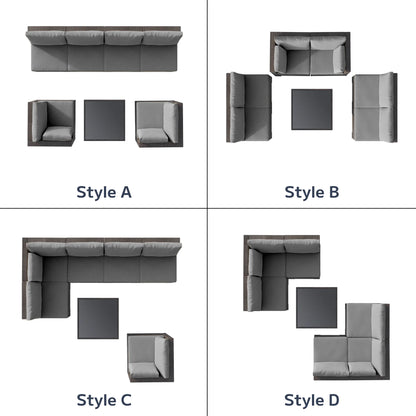 Patio Furniture Set, Lofka 7 Piece Outdoor Sectional Furniture Chair Set with Cushions and Coffee Table, Gray