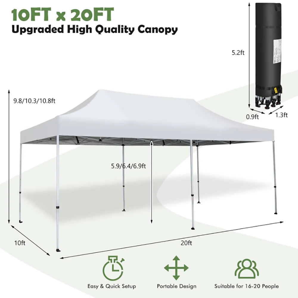 Spaco 10 x 20 Feet Outdoor Pop-Up Patio Folding Canopy Tent-White, Party Tent for Outside Party Waterproof Tent BBQ Shelter