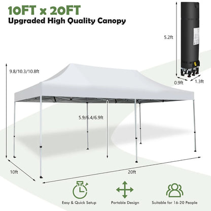 Spaco 10 x 20 Feet Outdoor Pop-Up Patio Folding Canopy Tent-White, Party Tent for Outside Party Waterproof Tent BBQ Shelter