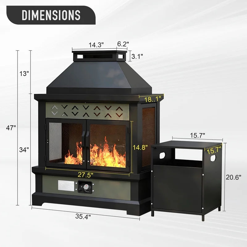 GAZEBETER Outdoor Gas Fireplace, 35" 50000 BTU Patio Gas Fire Pit Propane with Rain Cover, CSA Certified, Adjustable Flame for Deck, Backyard, Balcony