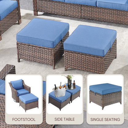 Gymojoy 6-Piece Patio Furniture Set, Oversized Outdoor Wicker Sofa with Swivel Chairs and Coffee Table, Sectional Rattan Outdoor Conversation Set for Poolside Backyard Deck, Blue