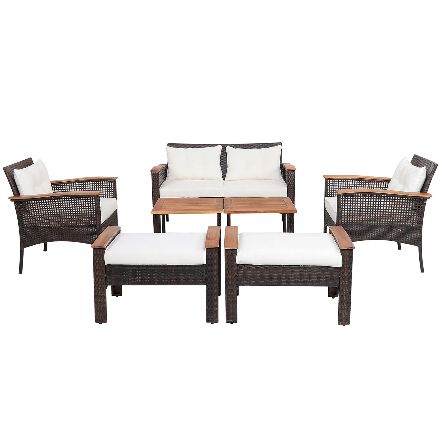 Gymax 7PCS Patio Rattan Sofa Set Outdoor Wicker Conversation Set w/Coffee Tables