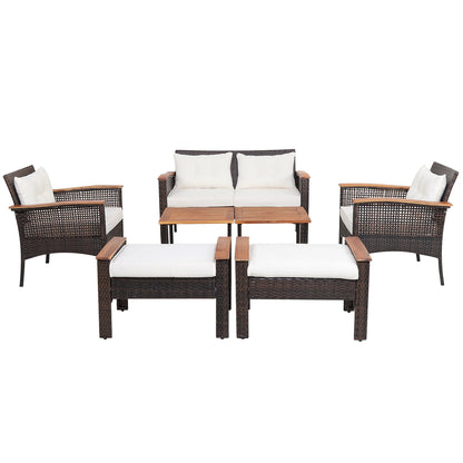 Gymax 7PCS Patio Rattan Sofa Set Outdoor Wicker Conversation Set w/Coffee Tables