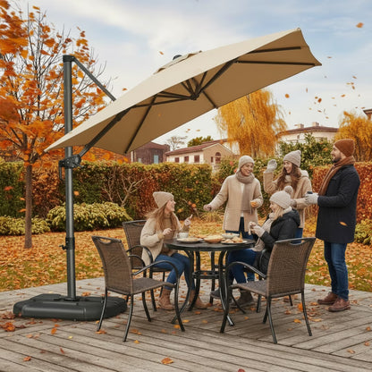 PURPLE LEAF 8x8 Ft Cantilever Umbrella Square Outdoor Patio Umbrella Large Offset Hanging Umbrella Aluminum Umbrella with 360° Rotation Adjustable Garden Pool Umbrella,Beige