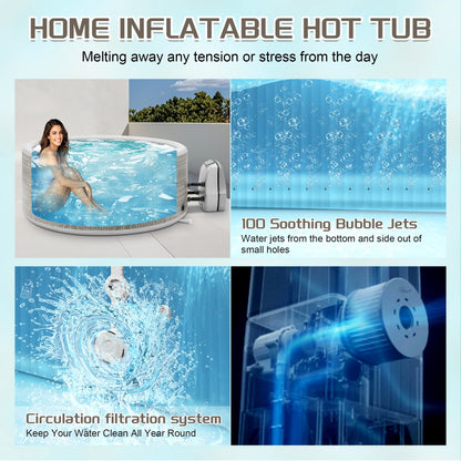 Segmart Inflatable Hot Tub, 3 to 5 Person Outdoor Hot Tub Spa, Portable Round Hot Tub w/100 Jets, Heater Pump, Tub Cover, Ground Cloth, 211Gal Capacity, Fits for Backyard, Patio
