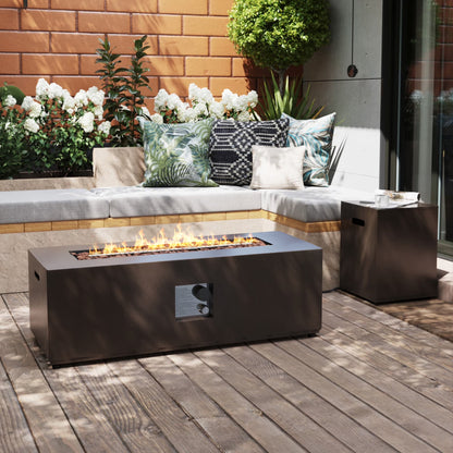 UPHA 56-inch Outdoor Propane Rectangle Fire Pit Table 50000 BTU Iron Gas FirePit for Outside Patio with Tank Cover, Removable Lid, Lava Rocks, Rain Cover, Grey