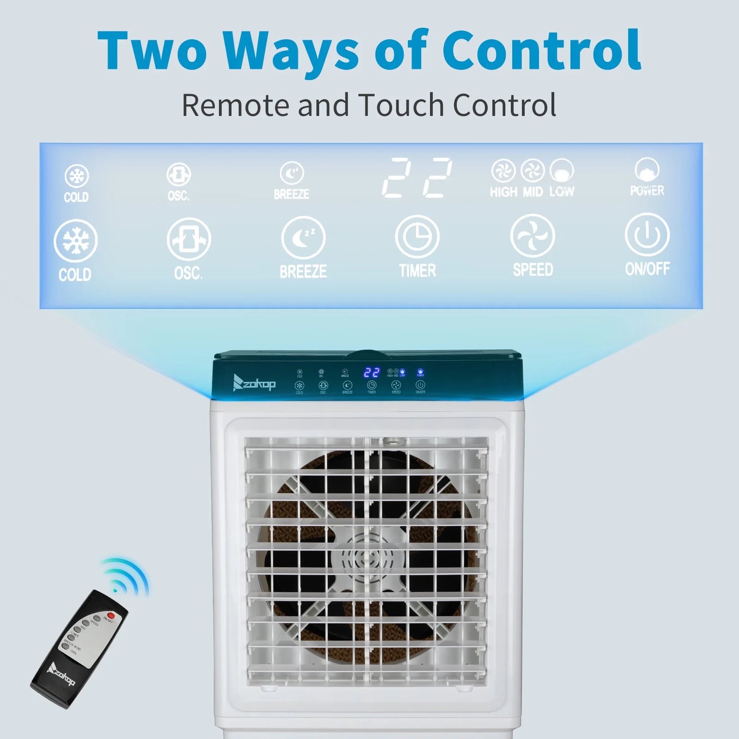 Evaporative Air Cooler, 2353CFM Portable Cooling Fan w/Humidifier, Indoor Outdoor Swamp Cooler for Home Patio, 7.9GAL Water Tank, 4 Ice Packs, 3 Speeds, 90?Swing