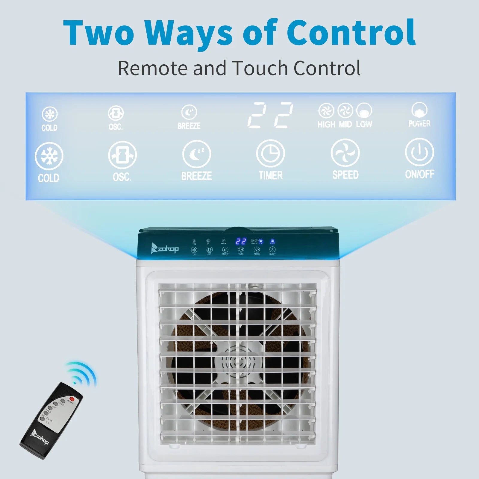 Evaporative Air Cooler, 2353CFM Portable Cooling Fan w/Humidifier, Indoor Outdoor Swamp Cooler for Home Patio, 7.9GAL Water Tank, 4 Ice Packs, 3 Speeds, 90?Swing