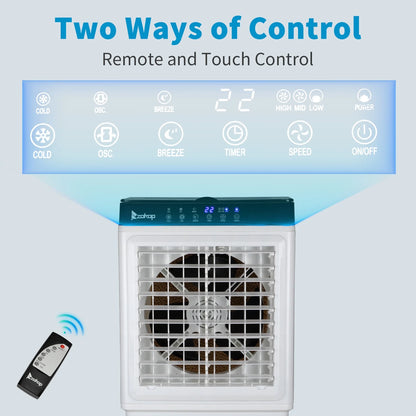 Evaporative Air Cooler, 2353CFM Portable Cooling Fan w/Humidifier, Indoor Outdoor Swamp Cooler for Home Patio, 7.9GAL Water Tank, 4 Ice Packs, 3 Speeds, 90?Swing