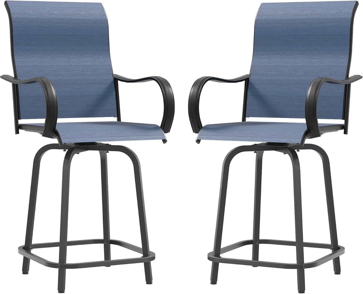 ECOPATIO Outdoor Swivel Bar Stool Collection Kids High Back Weather-Resistant - Set of 2, Light Gray