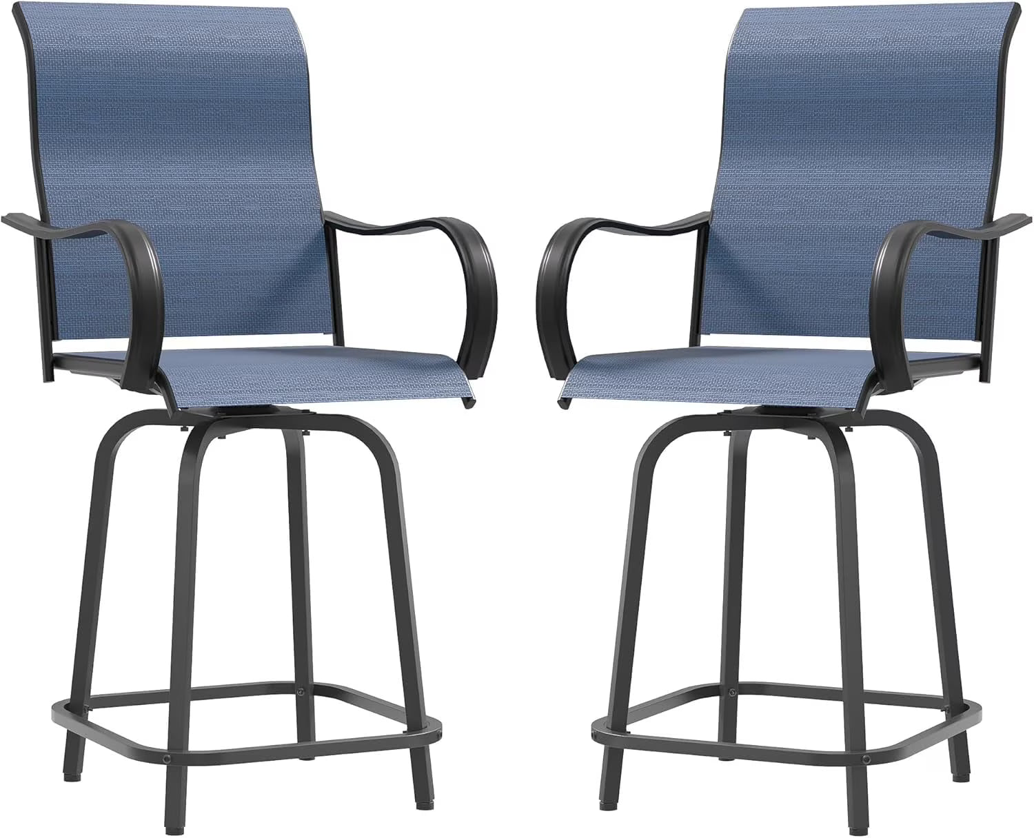 ECOPATIO Outdoor Swivel Bar Stool Collection Kids High Back Weather-Resistant - Set of 2, Light Gray