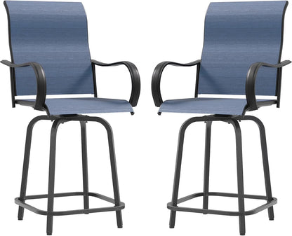 ECOPATIO Outdoor Swivel Bar Stool Collection Kids High Back Weather-Resistant - Set of 2, Light Gray
