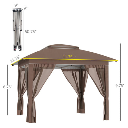 Outdoor Umbrellas Outsunny 12' x 12' Pop Up Canopy Tent with Netting and Carry Bag, Instant Sun Shelter with 137 sq.ft Shade, Tents for Parties, Height Adjustable, for Outdoor, Garden, Patio, Khaki,P