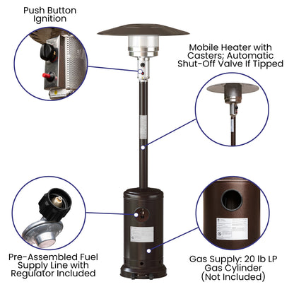 Emma + Oliver Outdoor Patio Heater - Bronze - 7.5 Feet Round Steel Patio Heater - 40,000 BTU's