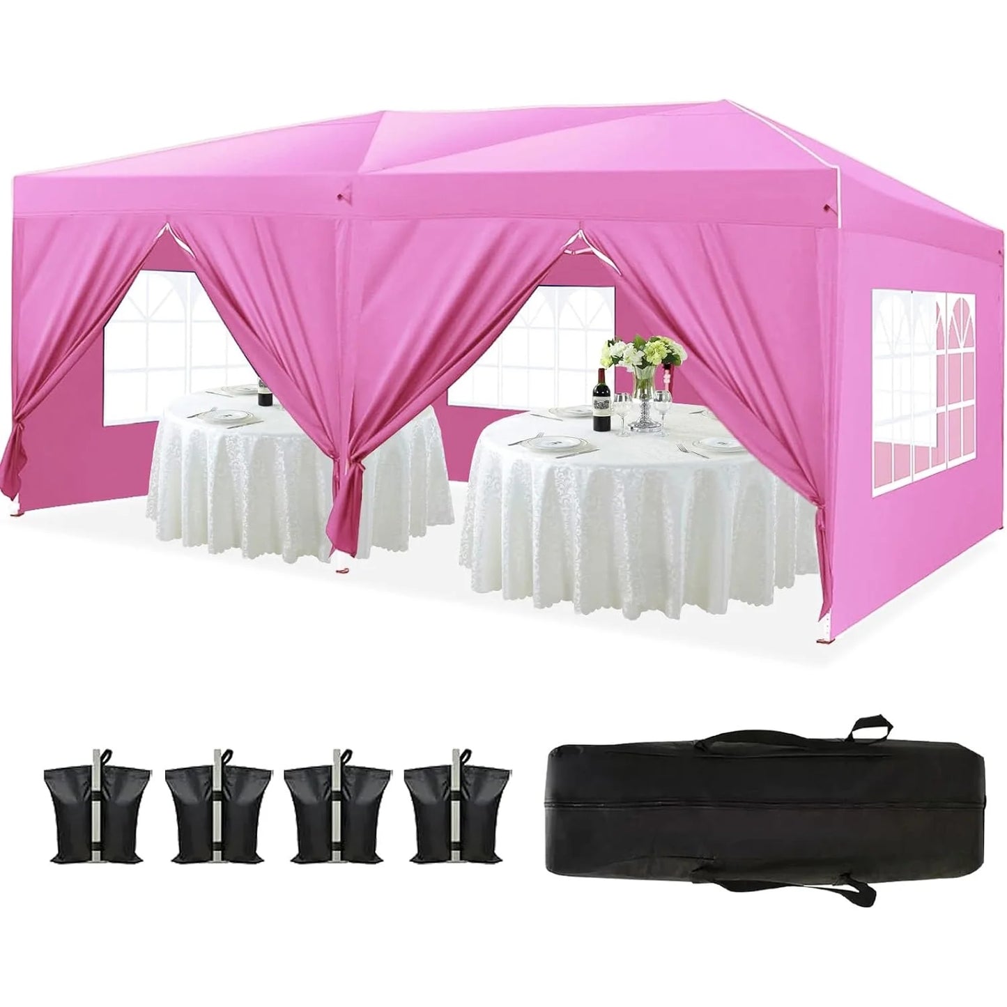 Trilenars 10'x20' Pop-up Canopy Tent With 6 Removable Sidewalls, Waterproof Outdoor Instant Gazebo For Patio Outdoor Wedding Parties And Commercial Events