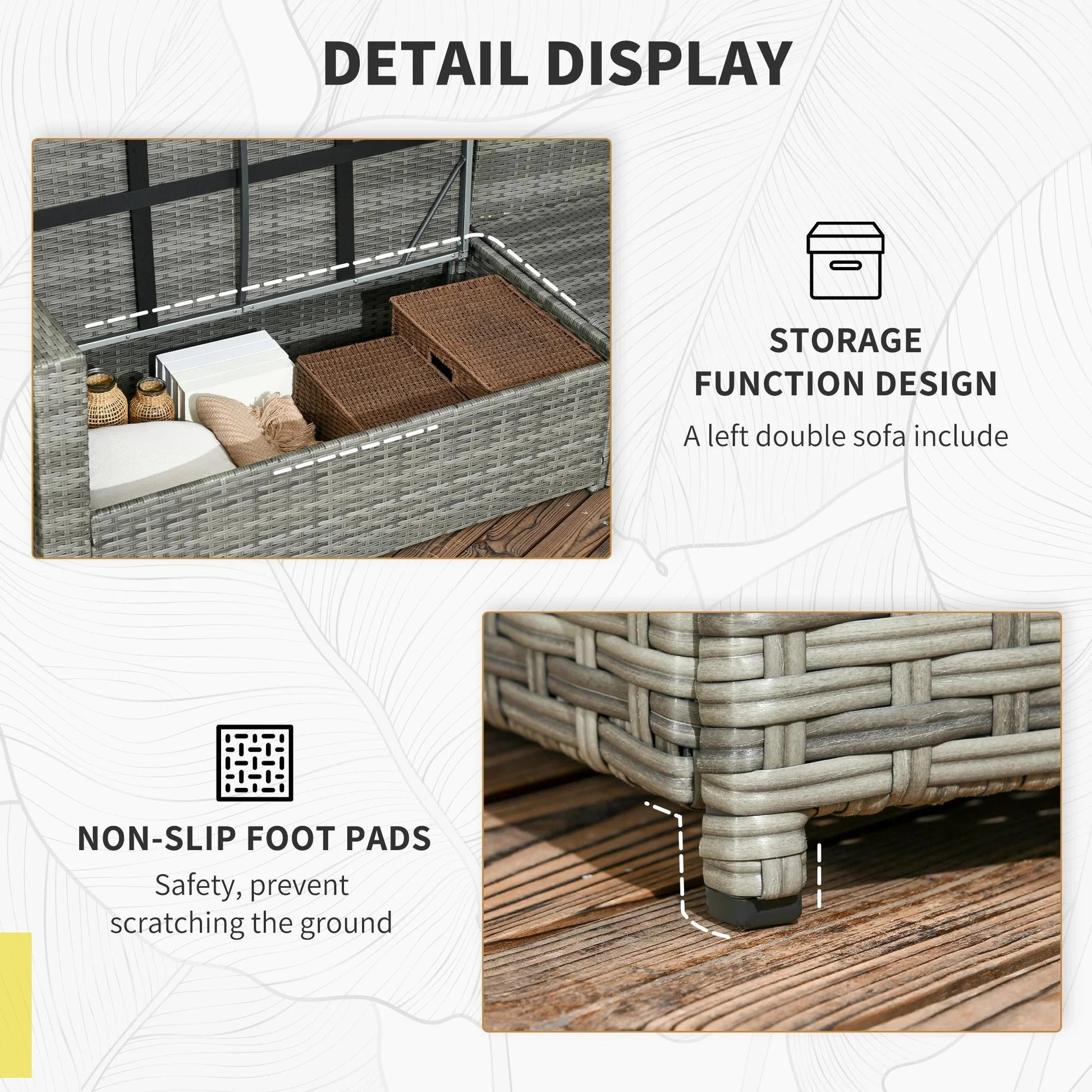 Resenkos Wicker Outdoor Patio Furniture Set, L-Shaped 7 Pieces Outdoor Dining Sectional Sofa, Gray