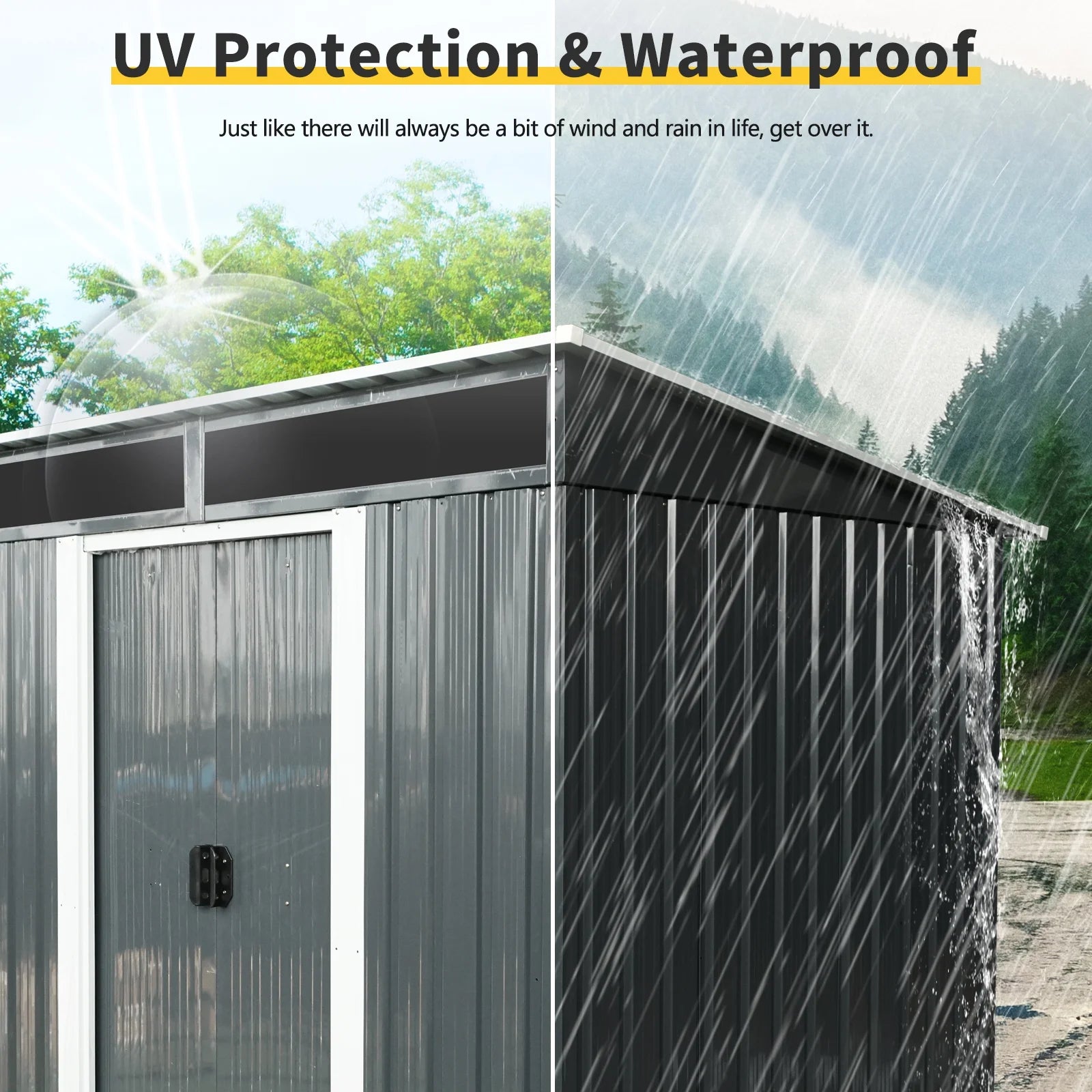 AENKYO Outdoor storage sheds 6FTx5FT Pent roof with Double Lockable Doors for Backyard Patio Lawn - Black